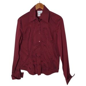 Coldwater Creek Womens Ruffle Front Button Down Shirt